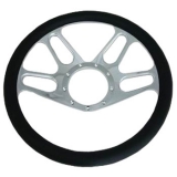 1978-1983 Malibu Leather Grip Chrome Plated Aluminum Steering Wheel, 4-Slot Style 14 Inch Image