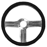 1967-1992 Chevy Camaro Leather Grip Chrome Plated Aluminum Steering Wheel, 3-Slot Style 14 Inch