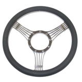 1967-1992 Chevy Camaro Leather Grip Chrome Plated Aluminum Steering Wheel, Banjo Style 14 Inch Image