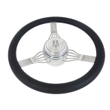 1978-1983 Malibu Leather Grip Chrome Plated Aluminum 14 Inch Steering Wheel, Banjo Style With V-8 Logo Image