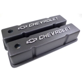 1964-1977 Chevy Chevelle Small Block Tall Valve Covers, Chevrolet Logo, Black Image