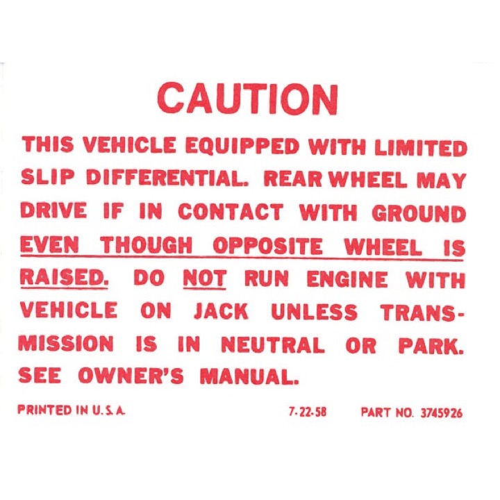 1970   CHEVELLE/SS JACK INSTRUCTION   DECAL-EARLY PROD 