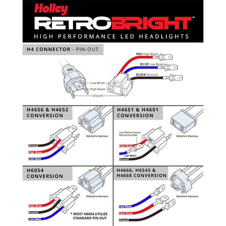 1967-1992 Camaro Holley RetroBright Adapter - H4 Non-Standard Plug - Pin-Out Swap