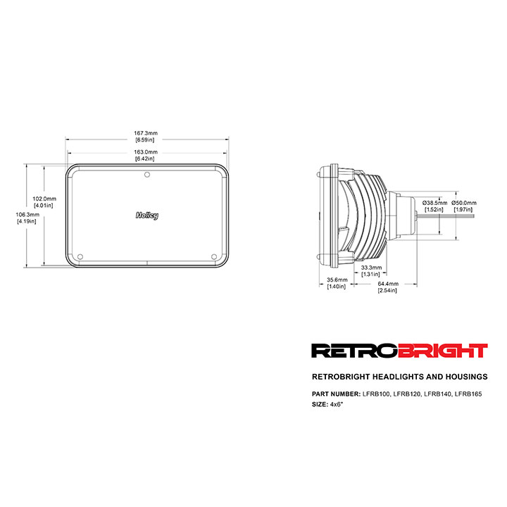 1982-1992 Camaro Holley RetroBright LED Headlight Modern White 4 in. x 6 in. Rectangle, 5700K Bulb: LFRB140-1