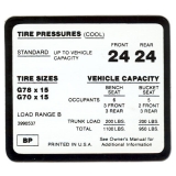 1970-1972 Nova Tire Pressure Decal All Image