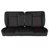 1964-1972 Chevelle Front Bench Seat, Black Vinyl Wide Black Inserts Red Stitch, With Cup Holders Image