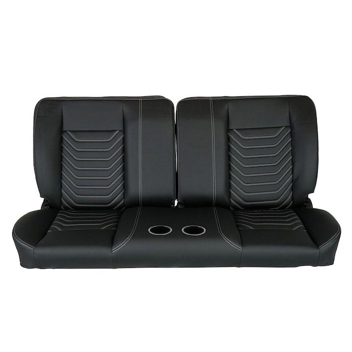 1970-1972 Monte Carlo Front Bench Seat, Black Vinyl Wide Black Inserts White Stitch, With Cup Holders