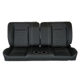 1964-1972 Chevelle Front Bench Seat, Black Vinyl Wide Black Inserts White Stitch, With Cup Holders: RM-BA11X6C Image
