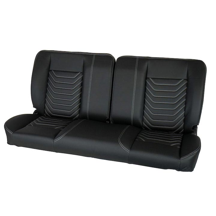 1964-1972 Chevrolet Front Bench Seat, Black Vinyl Wide Black Inserts White Stitch, No Cup Holders