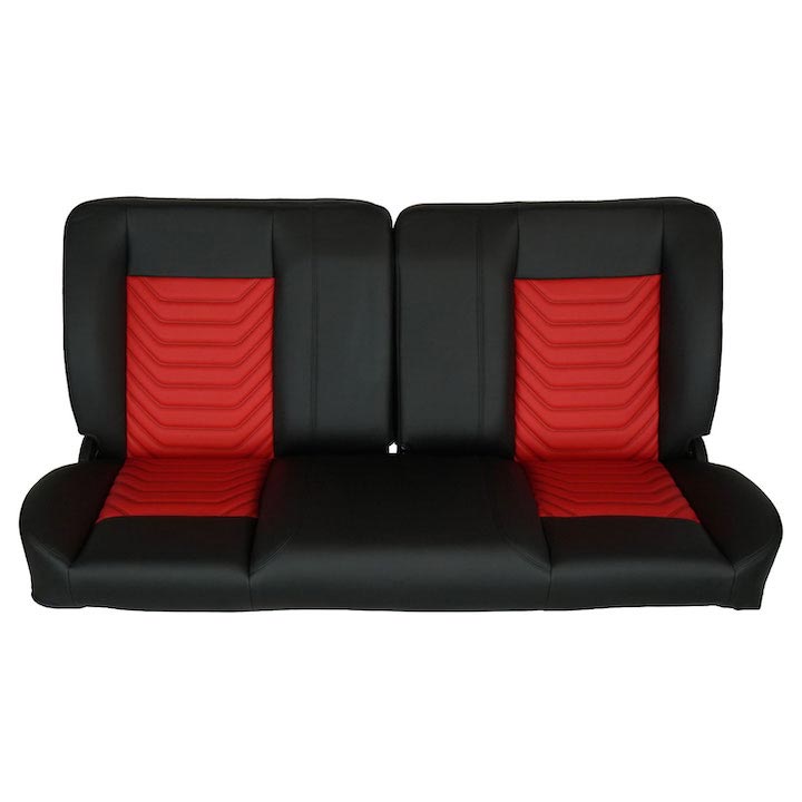 1970-1972 Monte Carlo Front Bench Seat, Black Vinyl Wide Red Inserts Black Stitch, No Cup Holders