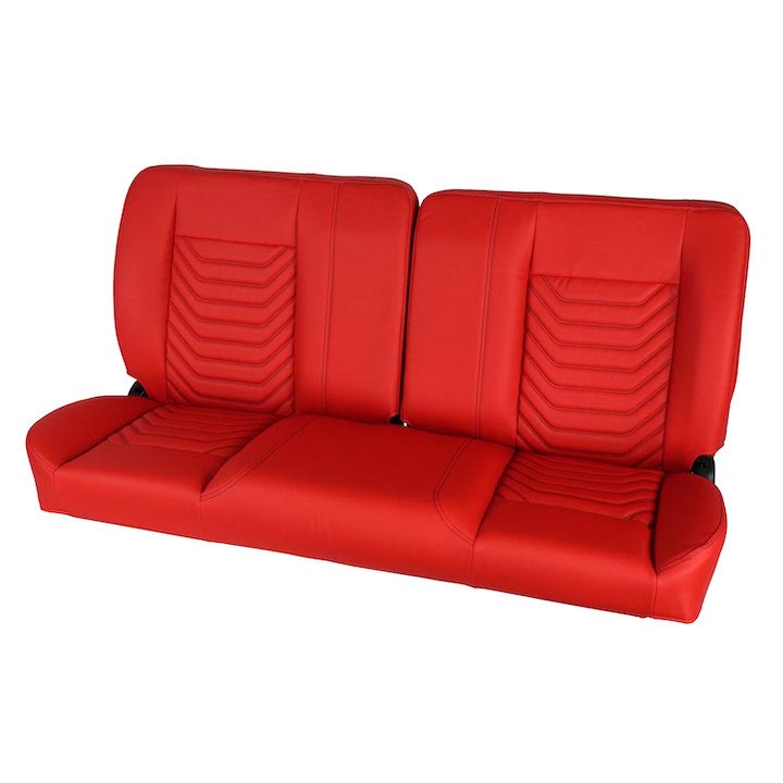 1964-1972 Chevelle Front Bench Seat, Red Vinyl Wide Red Inserts Black Stitch, No Cup Holders
