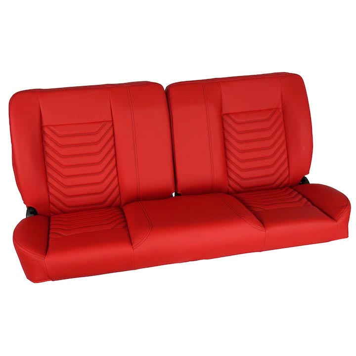 1964-1972 Chevelle Front Bench Seat, Red Vinyl Wide Red Inserts Black Stitch, No Cup Holders
