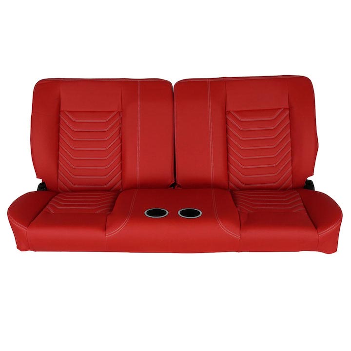 1970-1972 Monte Carlo Front Bench Seat, Red Vinyl Wide Red Inserts White Stitch, With Cup Holders