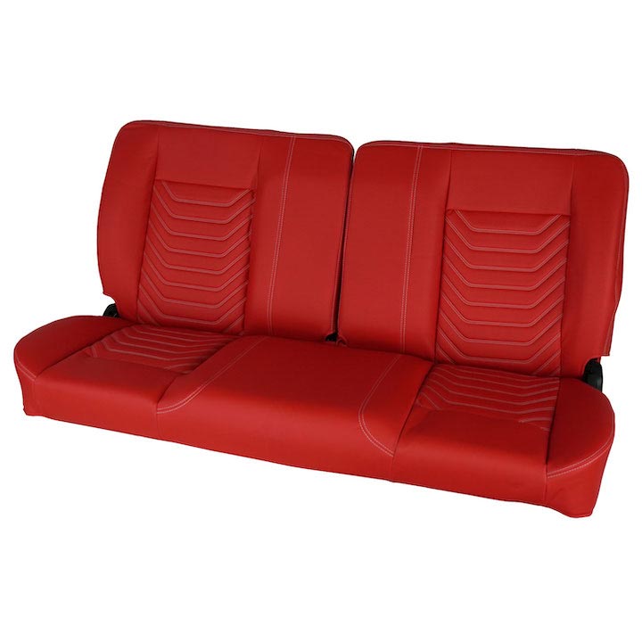1970-1972 Monte Carlo Front Bench Seat, Red Vinyl Wide Red Inserts White Stitch, No Cup Holders