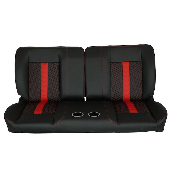 1970-1972 Monte Carlo Front Bench Seat, Black Vinyl Black & Red Inserts Red Stitch, With Cup Holders
