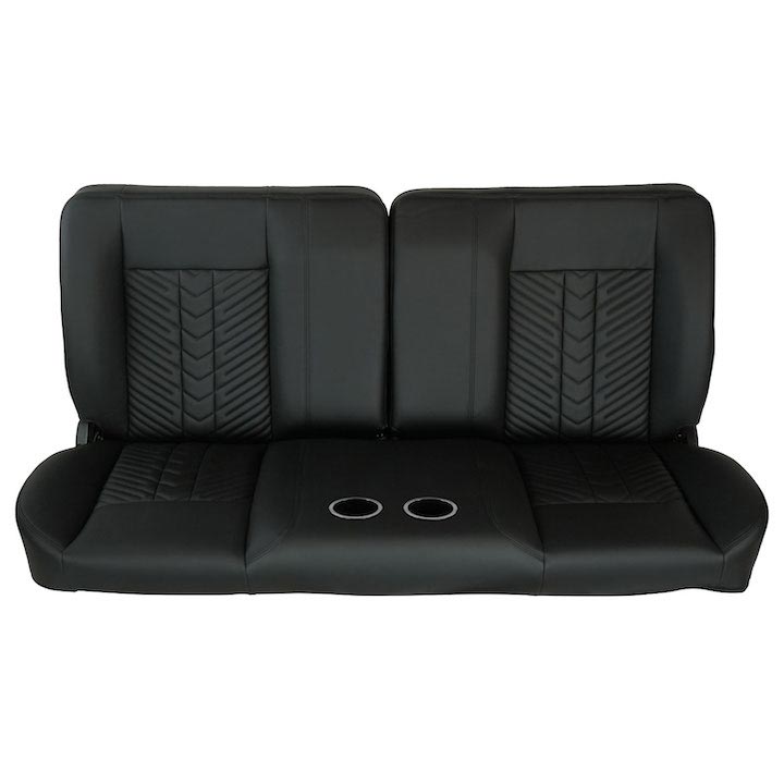 1964-1972 Chevrolet Front Bench Seat, Black Vinyl Narrow Black Inserts Black Stitch, With Cup Holder