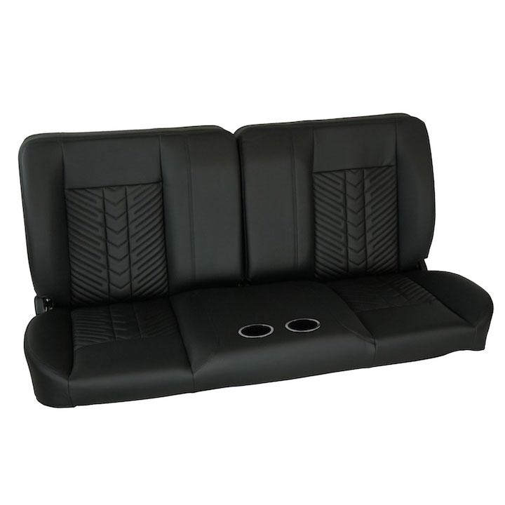 1964-1972 Chevrolet Front Bench Seat, Black Vinyl Narrow Black Inserts Black Stitch, With Cup Holder