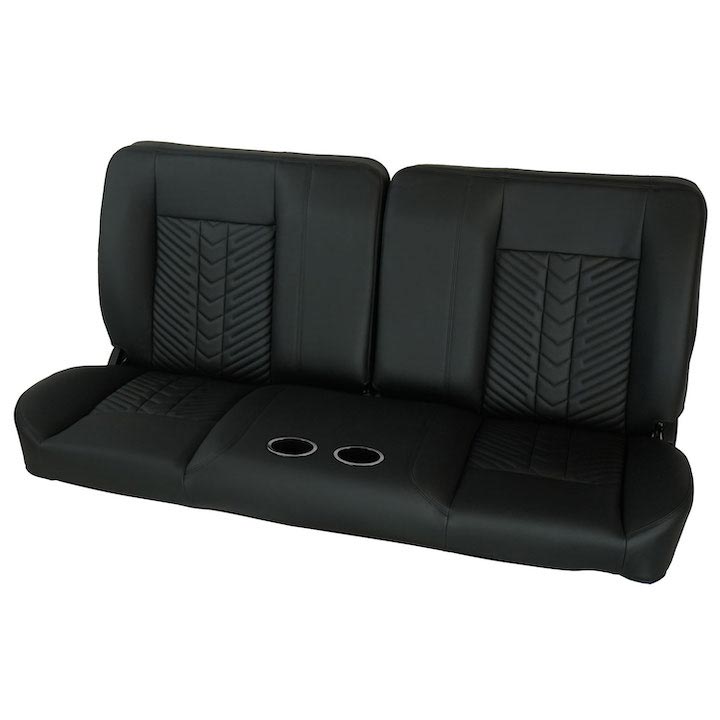 1970-1972 Monte Carlo Front Bench Seat, Black Vinyl Narrow Black Inserts Black Stitch, With Cup Holders RM-BB11X1C