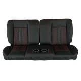 1964-1972 Chevelle Front Bench Seat, Black Vinyl Narrow Black Inserts Red Stitch, With Cup Holders Image