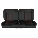 1970-1972 Monte Carlo Front Bench Seat, Black Vinyl Narrow Black Inserts Red Stitch, With Cup Holders Image