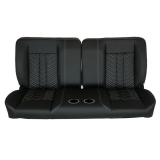 1964-1972 Chevelle Front Bench Seat, Black Vinyl Narrow Black Inserts White Stitch, With Cup Holders: RM-BB11X6C Image