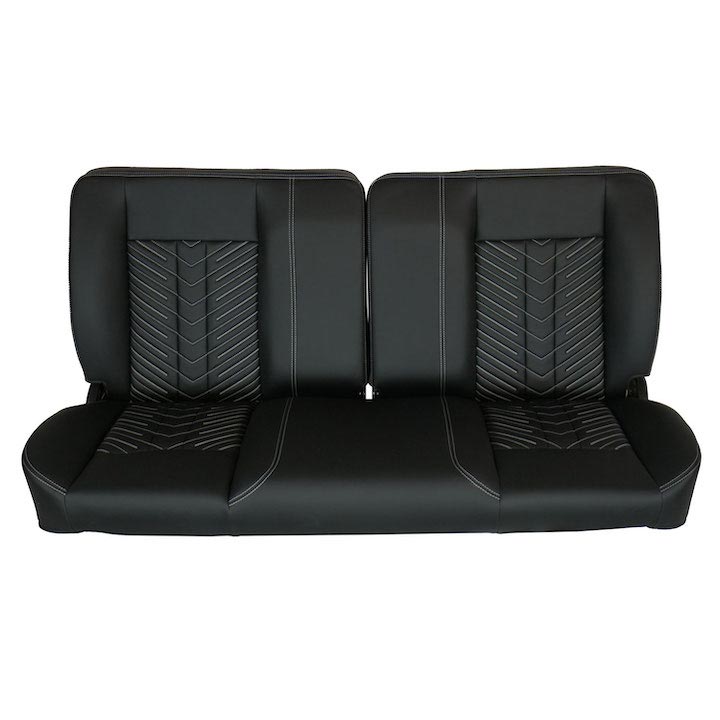 1970-1972 Monte Carlo Front Bench Seat, Black Vinyl Narrow Black Inserts White Stitch, No Cup Holders