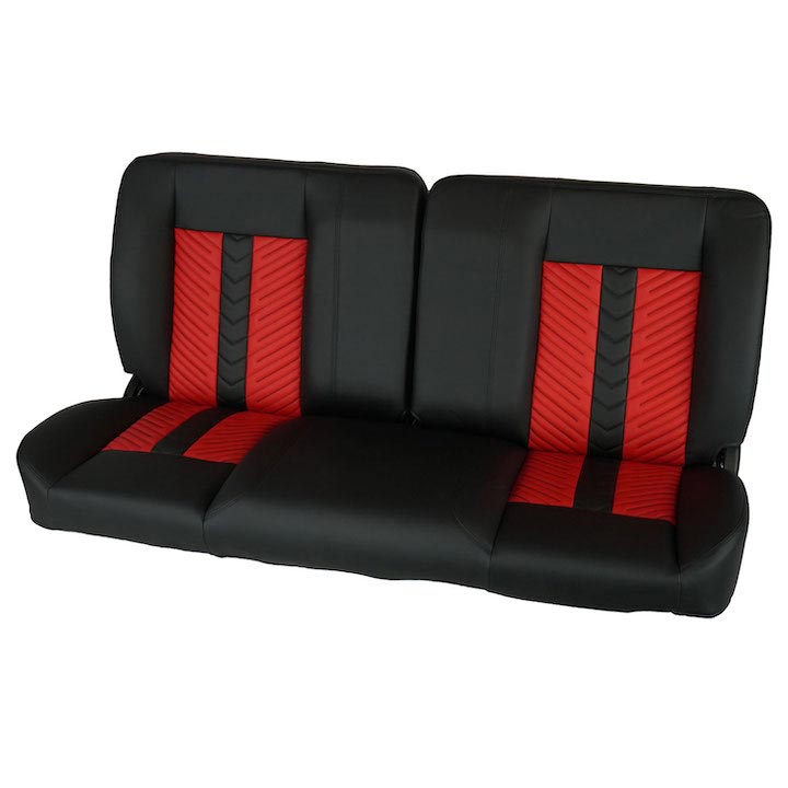 1964-1972 Chevelle Front Bench Seat, Black Vinyl Black & Red Inserts Black Stitch, No Cup Holders: RM-BB1211X