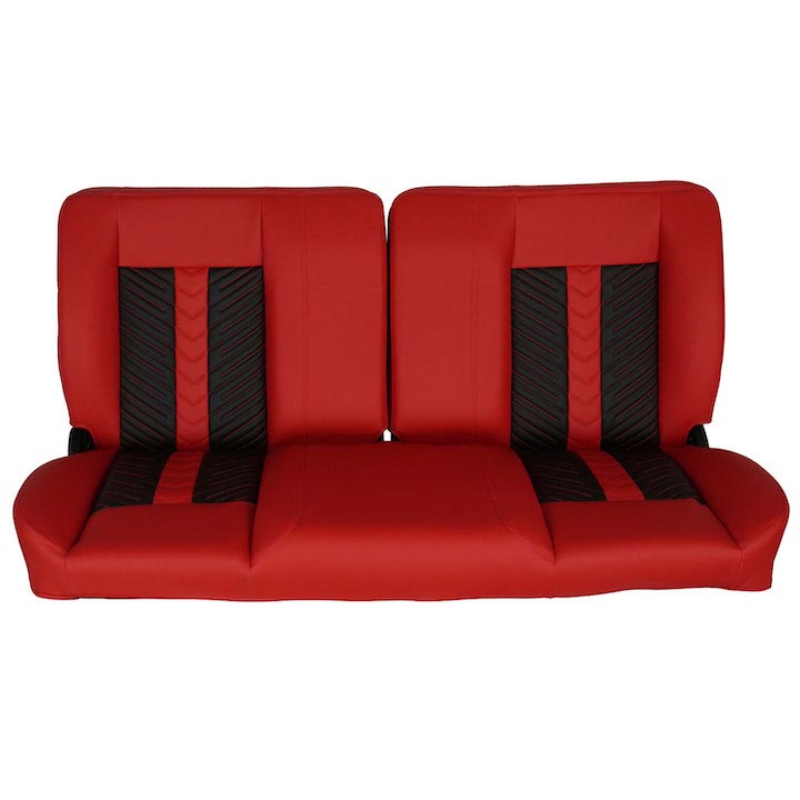 1964-1972 Chevrolet Front Bench Seat, Red Vinyl Narrow Black & Red Inserts Red Stitch, No Cup Holder