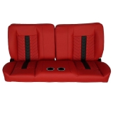 1964-1972 Chevelle Front Bench Seat, Red Vinyl Narrow Black & Red Inserts Black Stitch, With Cup Holders: RM-BB2211C Image