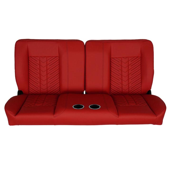 1970-1972 Monte Carlo Front Bench Seat, Red Vinyl Red & BlackInserts Black Stitch, No Cup Holders