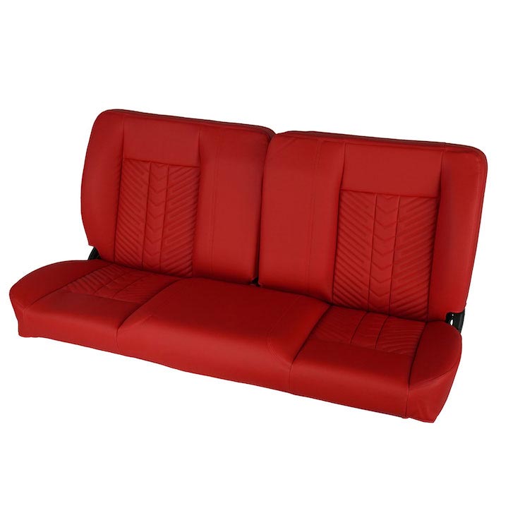 1970-1972 Monte Carlo Front Bench Seat, Red Vinyl Narrow Black Inserts Red Stitch, No Cup Holders