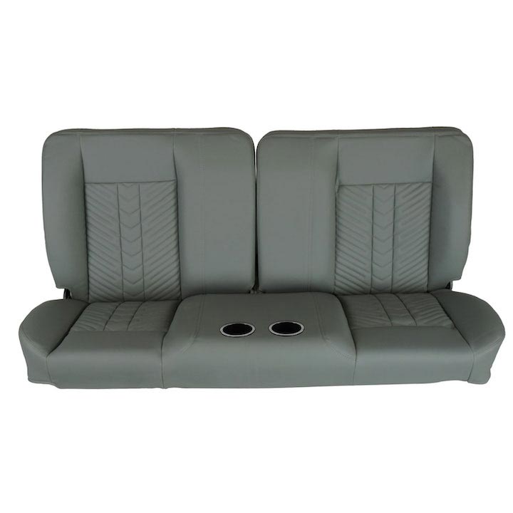 1964-1972 Chevelle Front Bench Seat, Gray Vinyl Narrow Gray Inserts Black Stitch, With Cup Holders