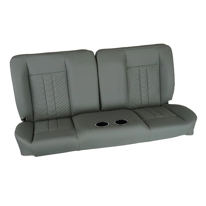 1964-1972 El Camino Front Bench Seat, Gray Vinyl Narrow Gray Inserts Black Stitch, With Cup Holders