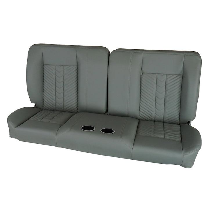 1964-1972 Chevelle Front Bench Seat, Gray Vinyl Narrow Gray Inserts Black Stitch, With Cup Holders