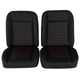 1964-1977 Chevelle Front Bucket Seat, Black Vinyl Wide Black Inserts Red Stitch Image