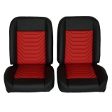 1962-1979 Nova Front Bucket Seat, Black Vinyl Wide Red Inserts Black Stitch RM-UA12X1 Image