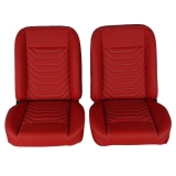 1962-1979 Nova Front Bucket Seat, Red Vinyl Wide Red Inserts White Stitch RM-UA22X6 Image