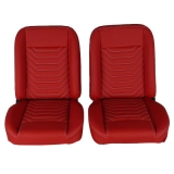 1970-1988 Monte Carlo Front Bucket Seat, Red Vinyl Wide Red Inserts White Stitch Image