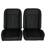 1967-1981 Camaro Front Bucket Seat, Black Vinyl Narrow Black Inserts Black Stitch Image