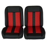 1970-1988 Monte Carlo Front Bucket Seat, Black Vinyl Narrow Red & Black Inserts Black Stitch Image