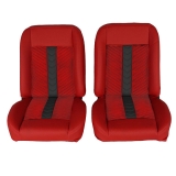 1964-1977 Chevelle Front Bucket Seat, Red Vinyl Narrow Red & Black Inserts Black Stitch Image