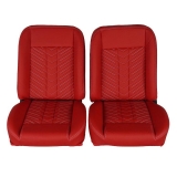 1962-1979 Nova Front Bucket Seat, Red Vinyl Narrow Red Inserts White Stitch RM-UB22X6 Image