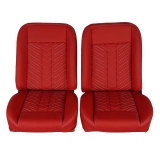 1967-1981 Camaro Front Bucket Seat, Red Vinyl Narrow Red Inserts White Stitch Image