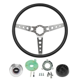 1969-1970 Chevrolet Black Comfort Grip Sport Steering Wheel Kit, Silver Spokes With Holes, Non-Tilt Image