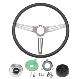 1969-1970 Nova Black Comfort Grip Sport Steering Wheel Kit, Silver Spokes With Slots, Non-Tilt Image