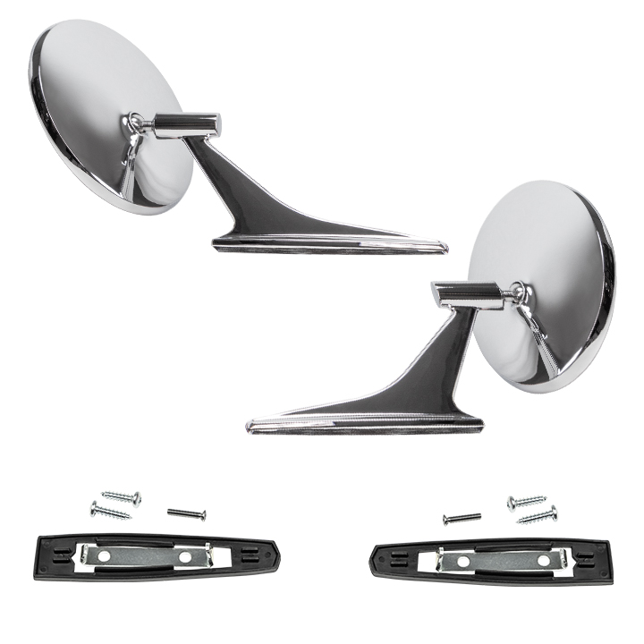 1966-1967 Chevelle Round Side View Mirror Kit, Without Bowtie