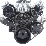 EMS S-Drive Plus Serpentine Pulley System, Remote Reservoir, Small Block, Gloss Black Anodized Image
