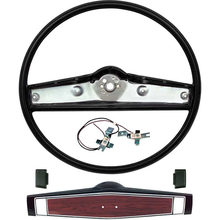 1969-1970 El Camino Standard Steering Wheel Kit Black With Wood Inlay