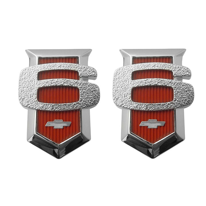 1962-1964 Chevrolet Front Fender 6 Cylinder Shield Emblems Red