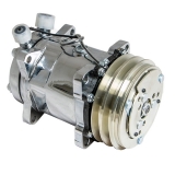 1978-1987 Grand Prix Sanden 508 Style Silver Clutch AC Compressor, V-Belt Pulley, Chrome Image